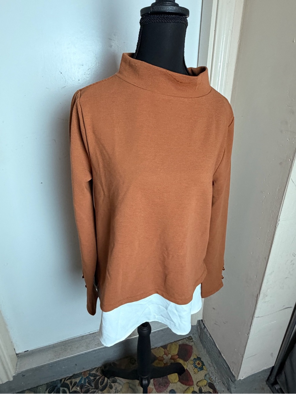 Ann Taylor Rust Brown Mock Neck Layered-Look Blouse
